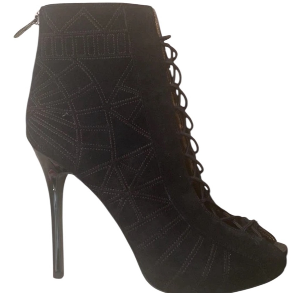 Sam Edelman size 10 black Queenie corset front suede open toe heeled bootie
